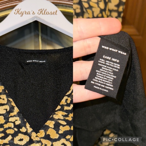 WhoWhatWear Cheetah Print Surplice V-Neck Wrap Long Lantern Sleeve Midi Dress - Picture 16 of 16